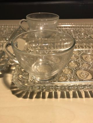Vintage Anchorglass Serva Snack Set 4 Serving Trays & 4 Mugs Glass Set Circle