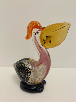 Vintage Murano Style Art Glass Pelican With Fish In Mouth