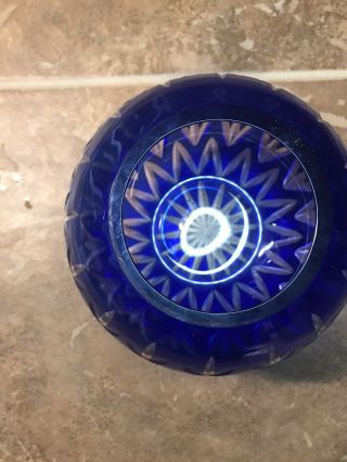 Vintage Bohemian Czech Art Glass Cobalt Blue Cut To Clear Round Rose Bowl/Votive 2