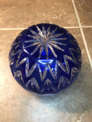 Vintage Bohemian Czech Art Glass Cobalt Blue Cut To Clear Round Rose Bowl/Votive 3