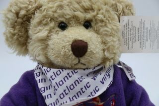 Virgin Atlantic Teddy Bear Dickie Bear by RUSS Purple Sweater Exc Cond Light Tan 3