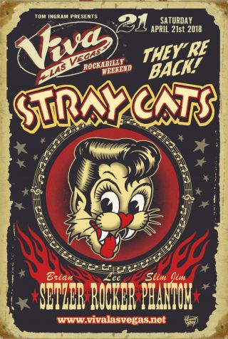 Stray Cats " Viva Las Vegas Rockabilly Weekend " 2018 Concert Poster - Brian Setzer