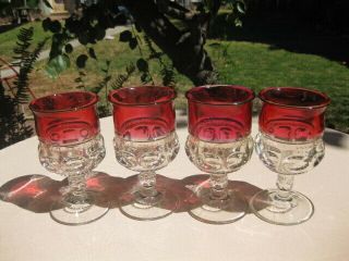 4 Indiana? Tiffen? Kings Crown Ruby Red / Cranberry Water Goblets 5 1/2 "