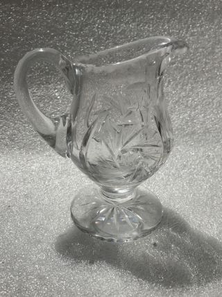 Cut Glass/crystal Pitcher Etched Star Burst Antique Vintage Glass