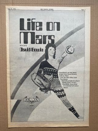 David Bowie Life On Mars Poster Sized Music Press Advert From 1973 - Ag