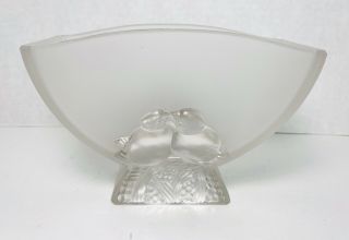 Vintage Art Deco Signed Verlys French Love Birds Crystal Frosted Vase Planter