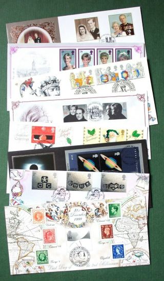 Eight Bradbury First Day Covers - Order Of The Garter,  Total Eclipse,  Millennium