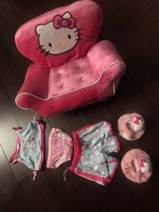 Build A Bear Hello Kitty Bundle (shirt,  Shorts,  Underwear,  Slippers,  And Chair)