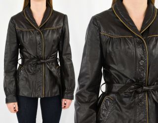70s Vintage Womens M Piped Leather Western Jacket Berman 