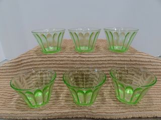 (6) Vintage Hazel Atlas Green Depression Glass Custard Cups