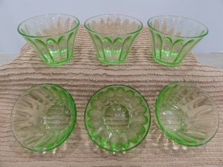 (6) Vintage Hazel Atlas Green Depression Glass Custard Cups 2