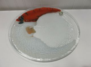Peggy Karr Fused Art Glass Crescent Moon Santa Face 11 " Serving Platter,  Box