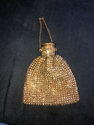 Vintage Whiting And Davis Gold Brass Metal Mesh Gate Top Coin Purse 1930