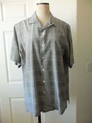 Vintage Polo Ralph Lauren Black Off White Plaid Silk Short Sleeve Camp Shirt - L