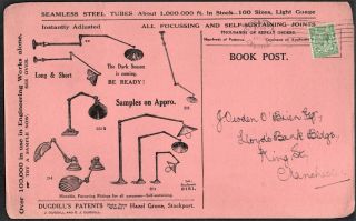 Large Pink Book Post Card 1/2d Gv Advertising Dugdills Patents Stockport 1925