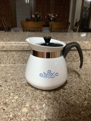 Vintage Corelle Corning Ware Blue Cornflower 2 Qt Coffee,  Tea Pot With Metal Top