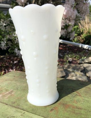 Vintage Hobnail Milk Glass Vase - Euc - Scalloped Edge Tear Drop Style