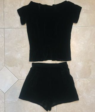 Vtg Lord & Taylor Black Velvet Shirt Hot Pants Xs Editorial Fashion Mademoiselle
