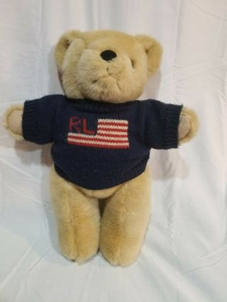 Ralph Lauren Polo Teddy Bear 14 " Jointed Plush Usa American Flag Sweater 1996