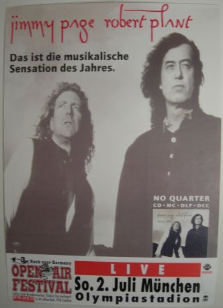Jimmy Page & Robert Plant Concert Tour Poster 1995 No Quarter Led Zeppelin