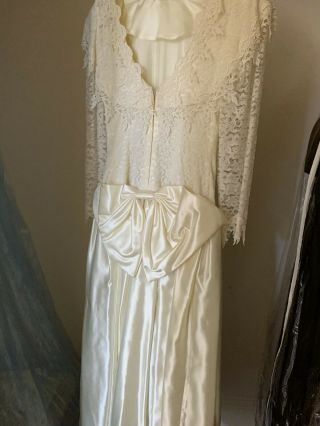 Vintage 80s Jessica Mcclintock Wedding Gown Ivory Satin & Lace Size 5/6
