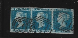 Great Britain Scott 4 1841 Two Pence Blue Strip Of 3 A/j To A/l Positions
