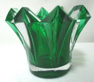 Mikasa Bohemian Kyline Green Glass Candle Votive Holder Emerald 3.  7 " Tall