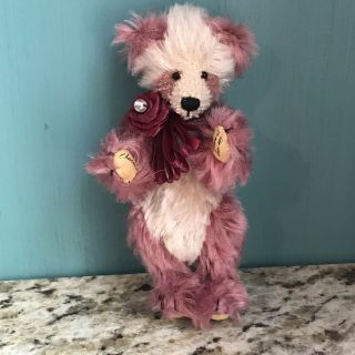 World Of Miniature Bears Theresa Yang 4” Mohair 1999 “charlotte” Dusty Rose