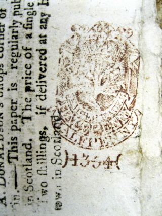 1773 British Newspaper W Pre Revolutionary War Red Tax Stamp Edinburgh Scotland