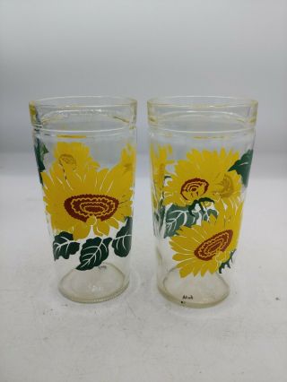 Set Of 2 Vintage Anchor Hocking Sunflower Drinking Glasses/jelly Jar Style