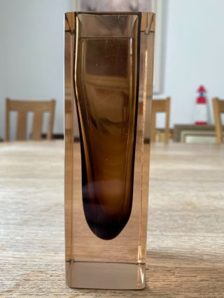 Murano Sommerso Cinnamon Cased In Clear Glass Square Cut Vase Circa 1960