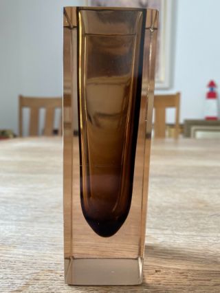 Murano Sommerso Cinnamon cased in clear glass square cut vase circa 1960 2