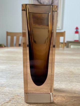 Murano Sommerso Cinnamon cased in clear glass square cut vase circa 1960 3