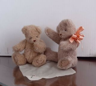 Vintage Teddy Bears Handmade Signed Artist Grandma L.  Ooak Set Of Two.