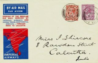 Gb : Imperial Airways First Flight Cover,  London To Calcutta,  India (1933)