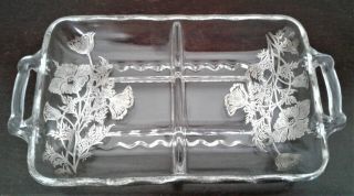Vintage Silver City " Flanders " Poppy Silver Overlay Divided Relish Dish