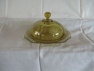 Vintage Federal Amber Depression Glass Covered Butter Dish,  Madrid Pattern