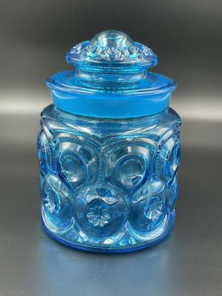 Vintage Le Smith Blue Moon & Stars Canister Apothecary Jar 7 " W/ Lid