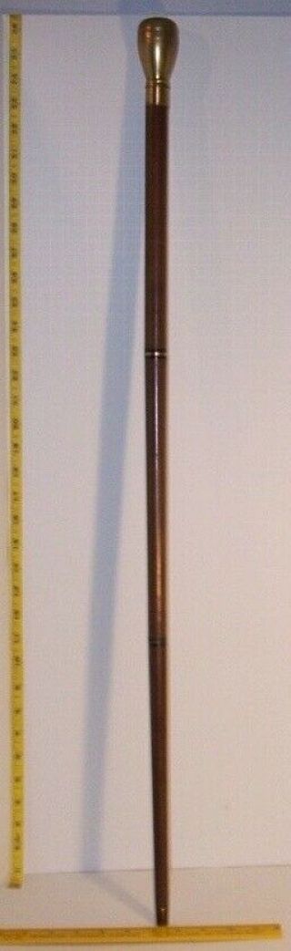 Vintage Wooden Brass Walking Stick Cane W/ Hidden Flask Compass Sundial Packable