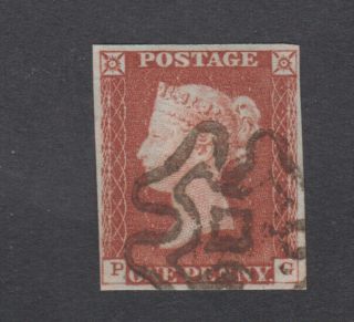 Gb Qv 1841 Sg8 1d Penny Red 4 Margin Vfu Maltese Cross Plate 25 Pg