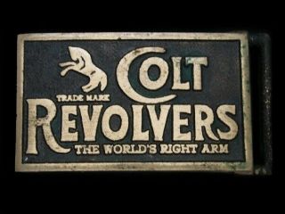 Ua17162 Vintage 1970s Colt Revolvers Gun & Firearm Solid Brass Belt Buckle