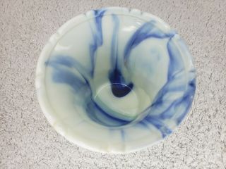 Vintage Akro Agate Blue White Marble Swirl Slag Glass Vase Pot Candle Votive 3