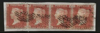 1855 Penny Red (strip Of 4) Spec C6 Plate 11 (sg - Sj) Perf 14 Large Crown Fu