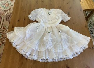 Vintage Girls Sz 6 Approx White Ruffles & Lace Dress Full Circle Sheer Overlay