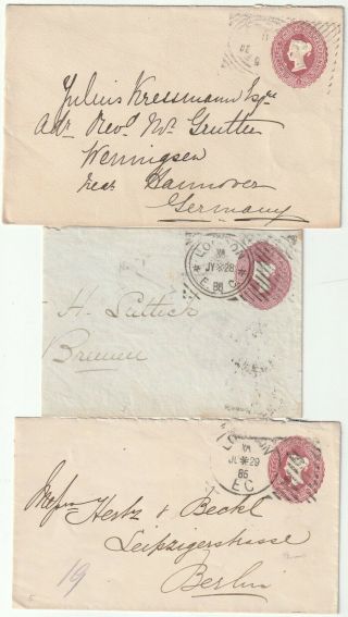 1886/90 3 X Twopence Halfpenny Postal Staty Envs London Hoster Machines Germany