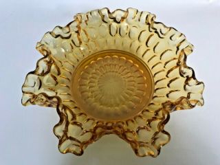 Mcm Vintage Fenton Amber Glass Ruffled Edge Bowl Or Candy Dish 7.  75 " Euc