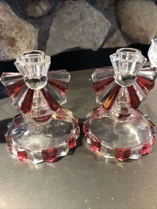 Vgt Westmoreland? Set Of 2 Candlesticks Ruby/cranberry Stained/flashed See All