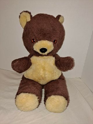 Vintage Plush Brown Tan Teddy Bear With Glass Eyes