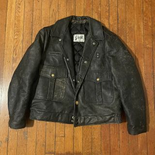 VTG 1960s/70s Grais Chicago Police Distressed Leather Moto Biker Jacket Buttons 2