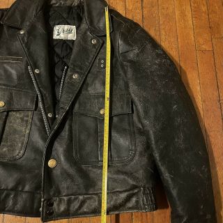 VTG 1960s/70s Grais Chicago Police Distressed Leather Moto Biker Jacket Buttons 3